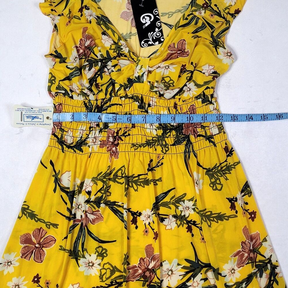 GM Yellow Tropical Floral Smocked Flutter Sleeve Dress L/XL NWT - Picture 4 of 8